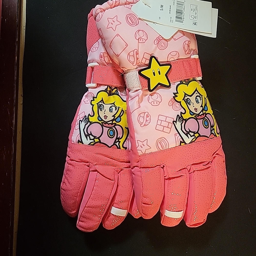 Girls Pink Princess Character Winter Mittens with Star Accent Strap